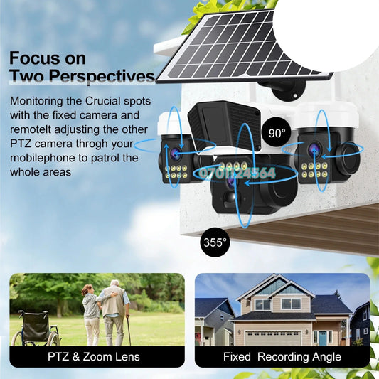 Caméra de Surveillance Intelligente Solaire à 3 Lentilles – Sécurité Maximale
