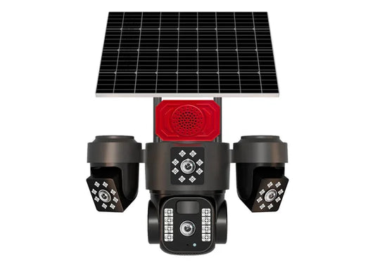 Caméra de surveillance intelligente solaire à trois lentilles – résolution 12 mégapixels