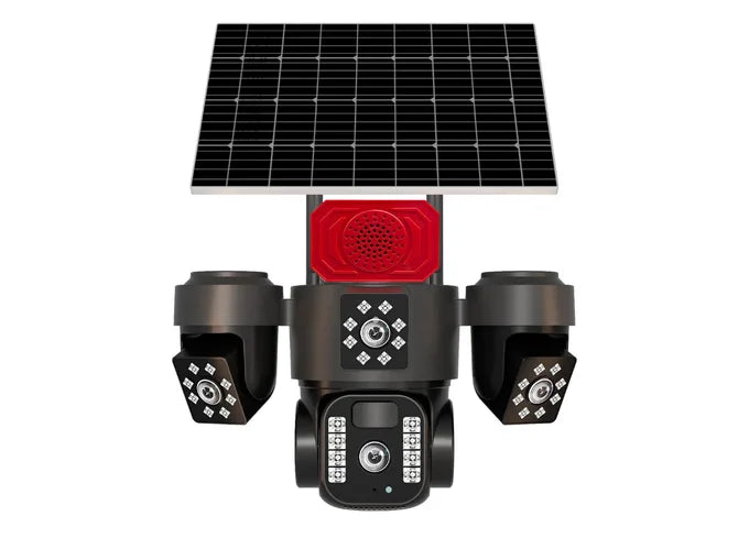 Caméra de surveillance intelligente solaire à trois lentilles – résolution 12 mégapixels