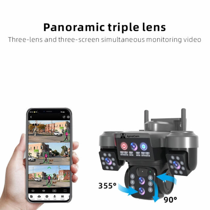 Caméra de Surveillance Solaire 15 Mégapixels – 3 Lentilles avec Caméra Rotative Contrôlable via Téléphone et Double Panneau Solaire
