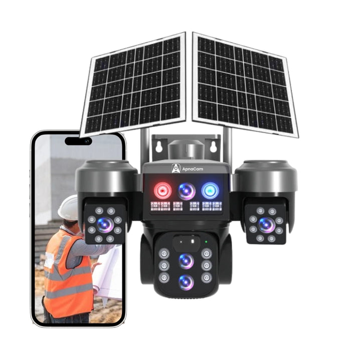 Caméra de Surveillance Solaire 15 Mégapixels – 3 Lentilles avec Caméra Rotative Contrôlable via Téléphone et Double Panneau Solaire
