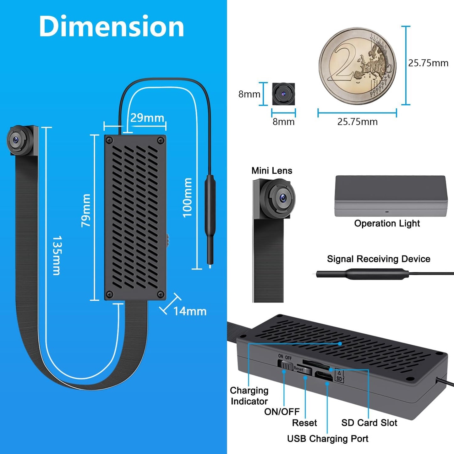 Mini Caméra Espion V99 Pro Smax Wi-Fi 4K – Accès à Distance, Détection de Mouvement, (Version 2026) Batterie slim